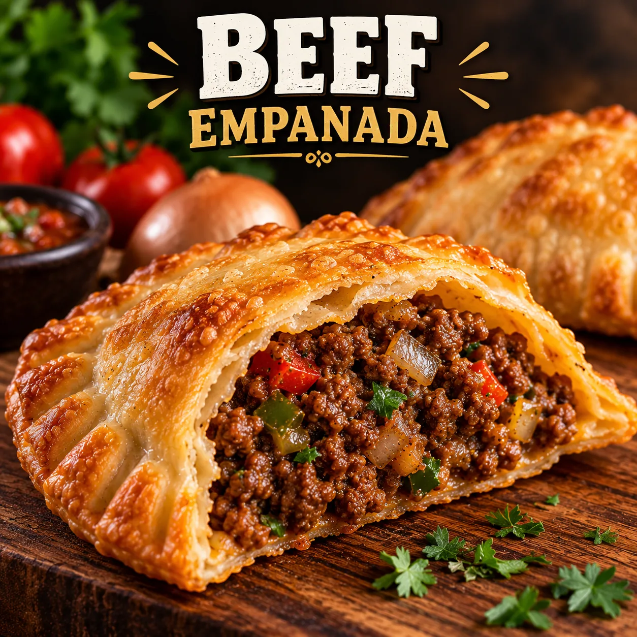Illustrative serving of beef empanadas with seasoned filling
